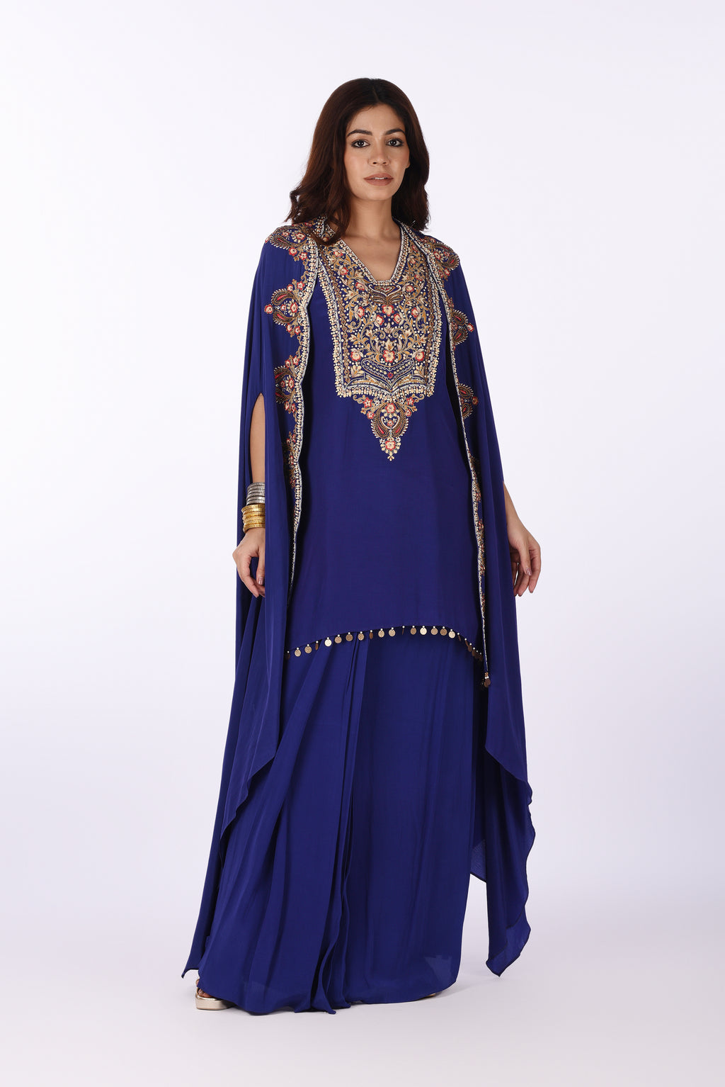 Royal Blue Cape Kurta with Skirt