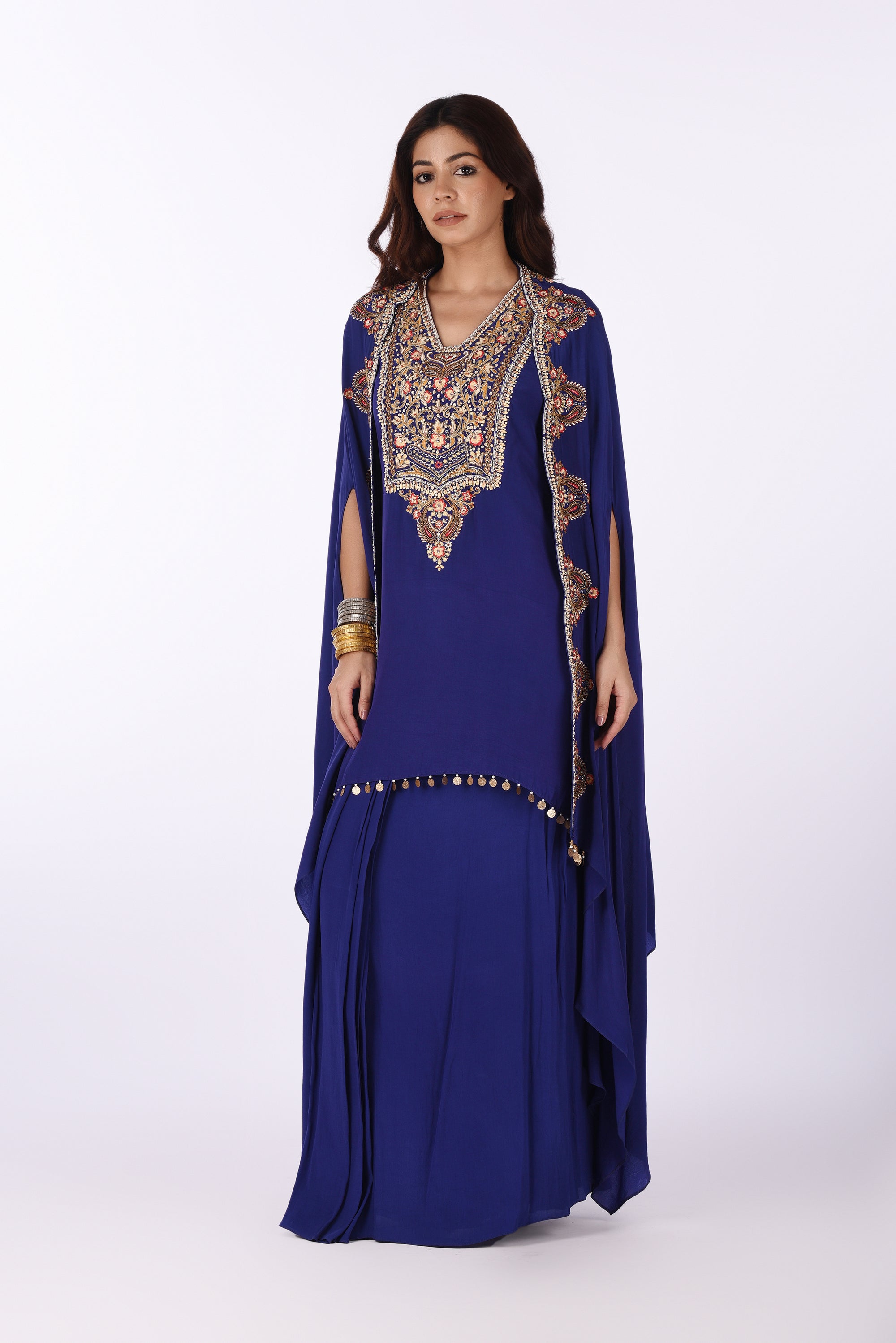 Royal Blue Cape Kurta with Skirt