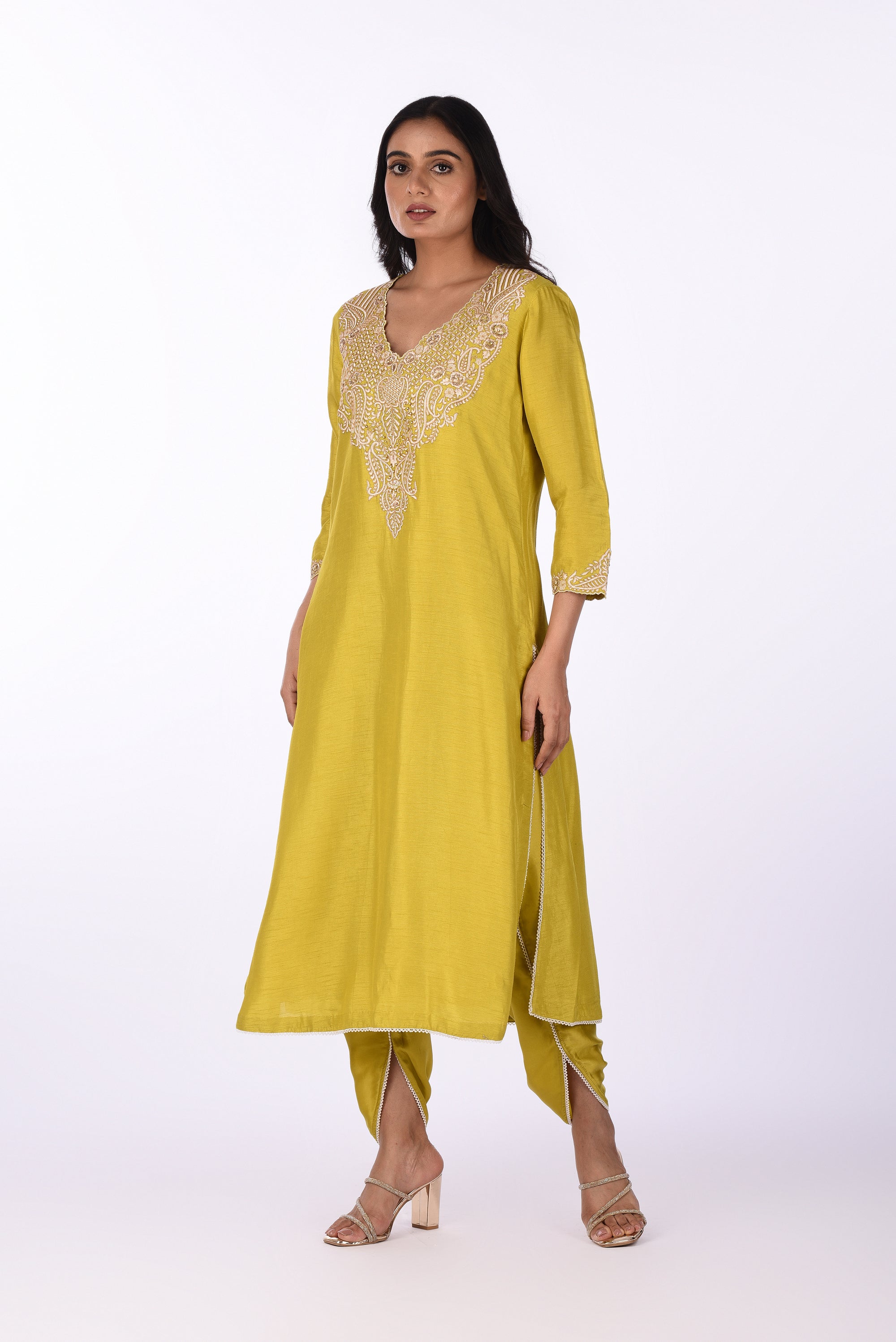Lime Yellow Embroidered Kurta Set