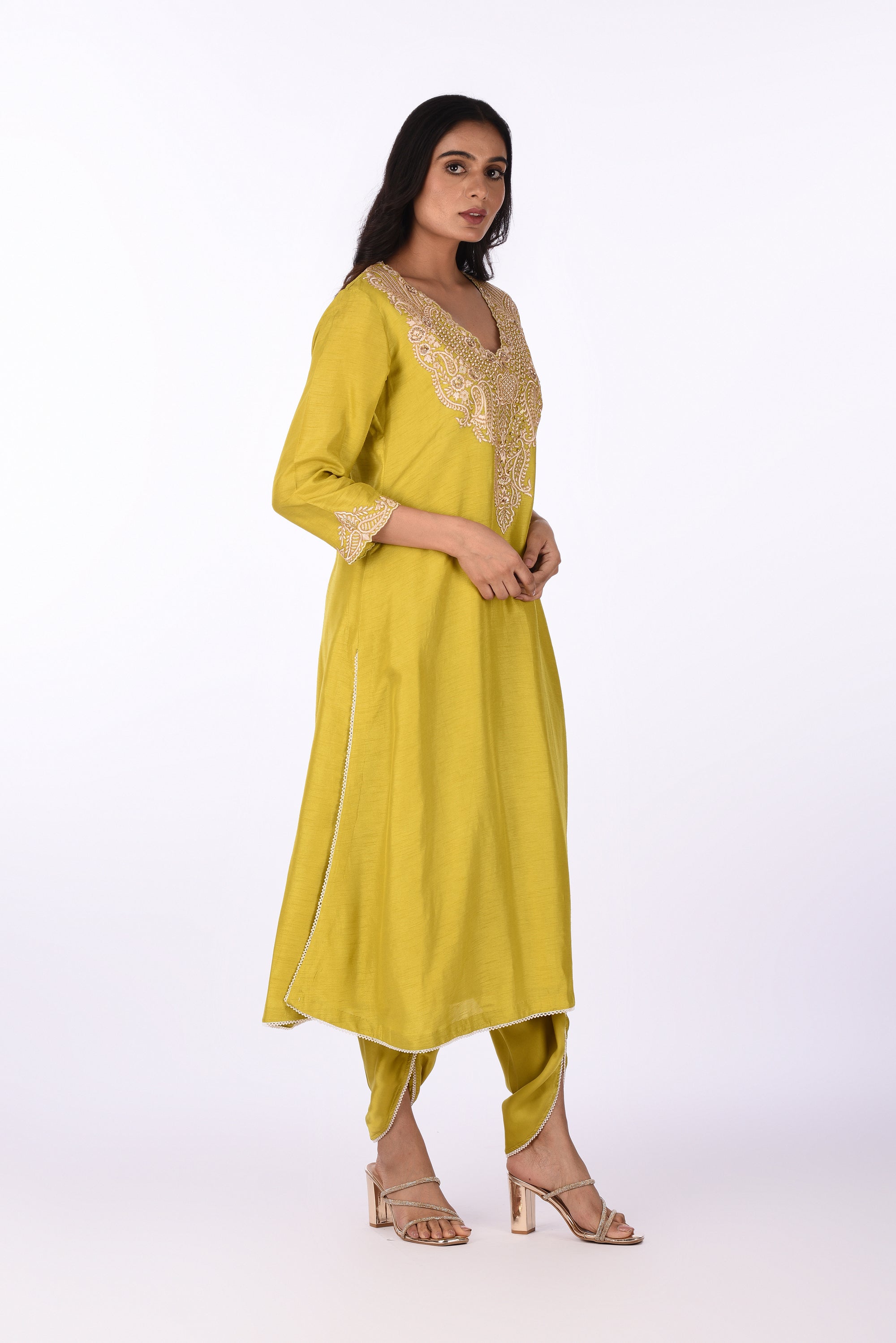 Lime Yellow Embroidered Kurta Set