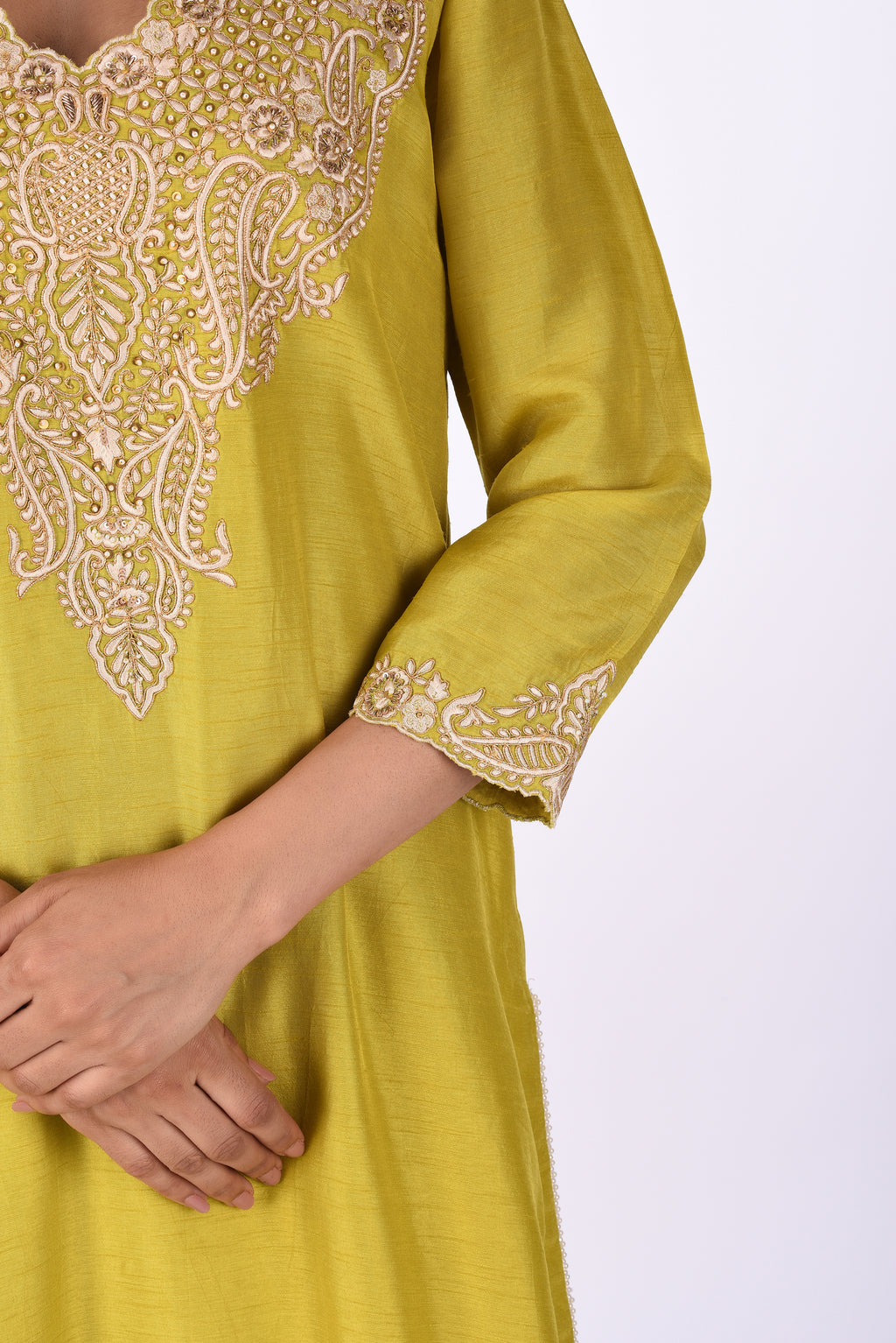 Lime Yellow Embroidered Kurta Set