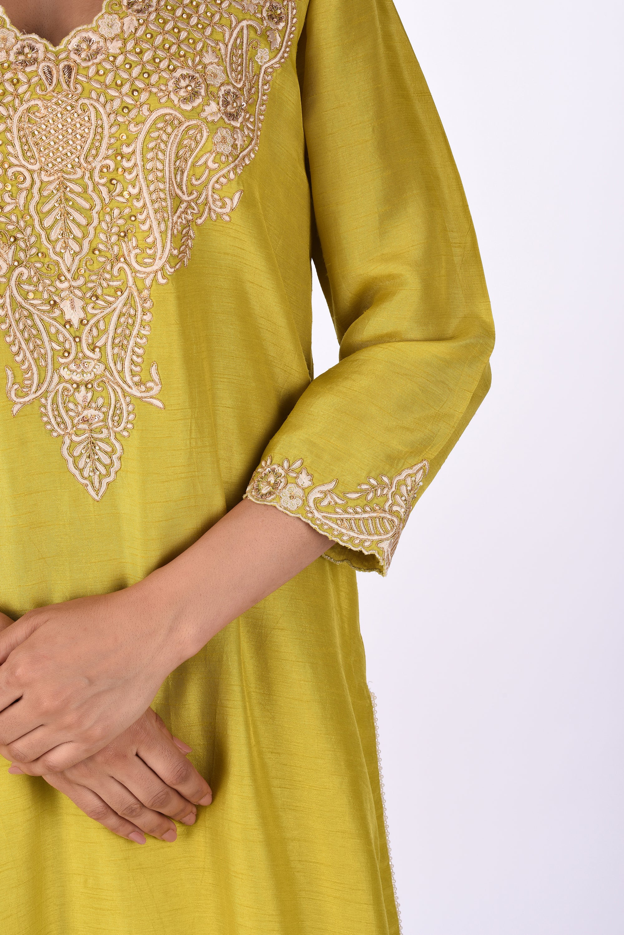 Lime Yellow Embroidered Kurta Set