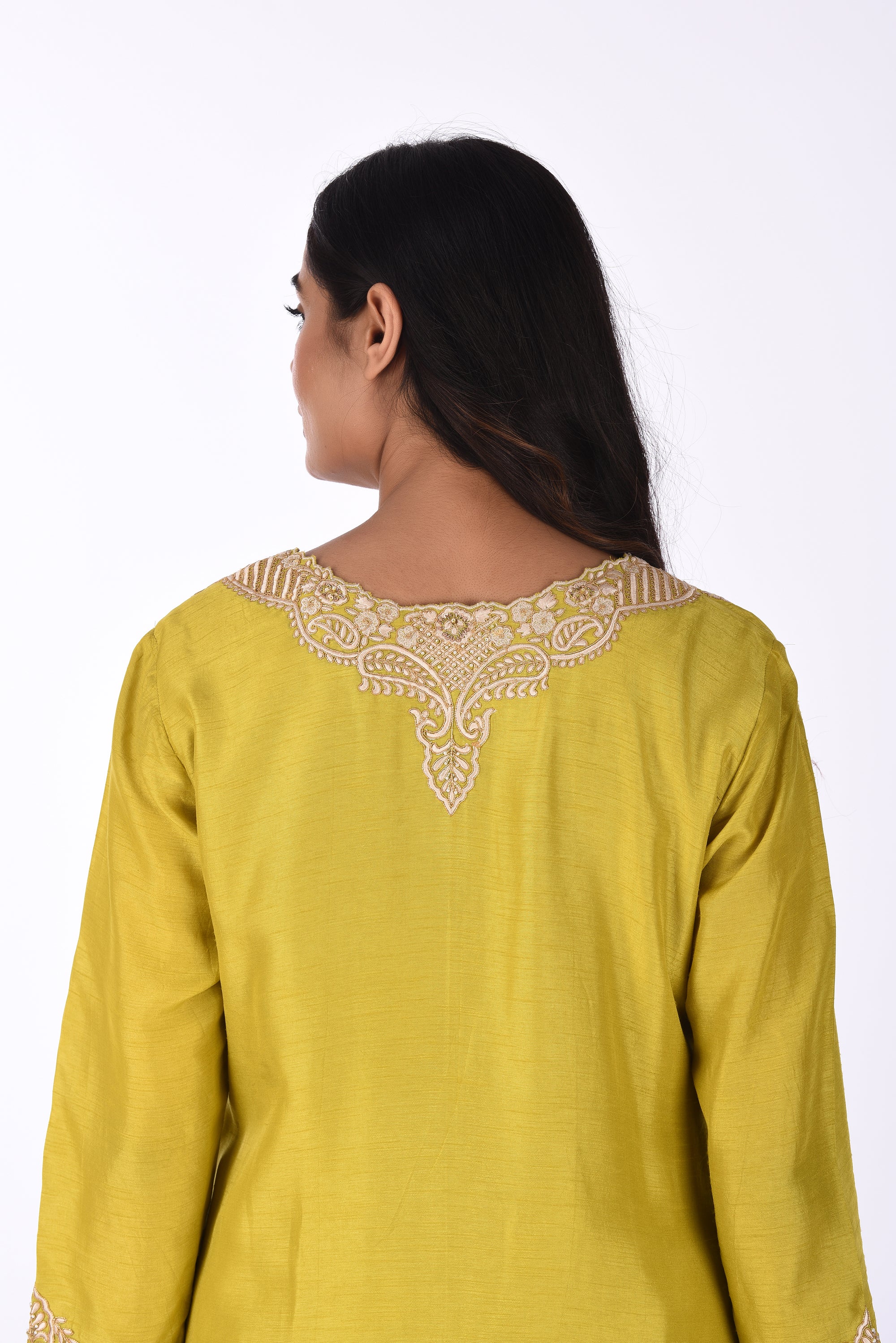 Lime Yellow Embroidered Kurta Set