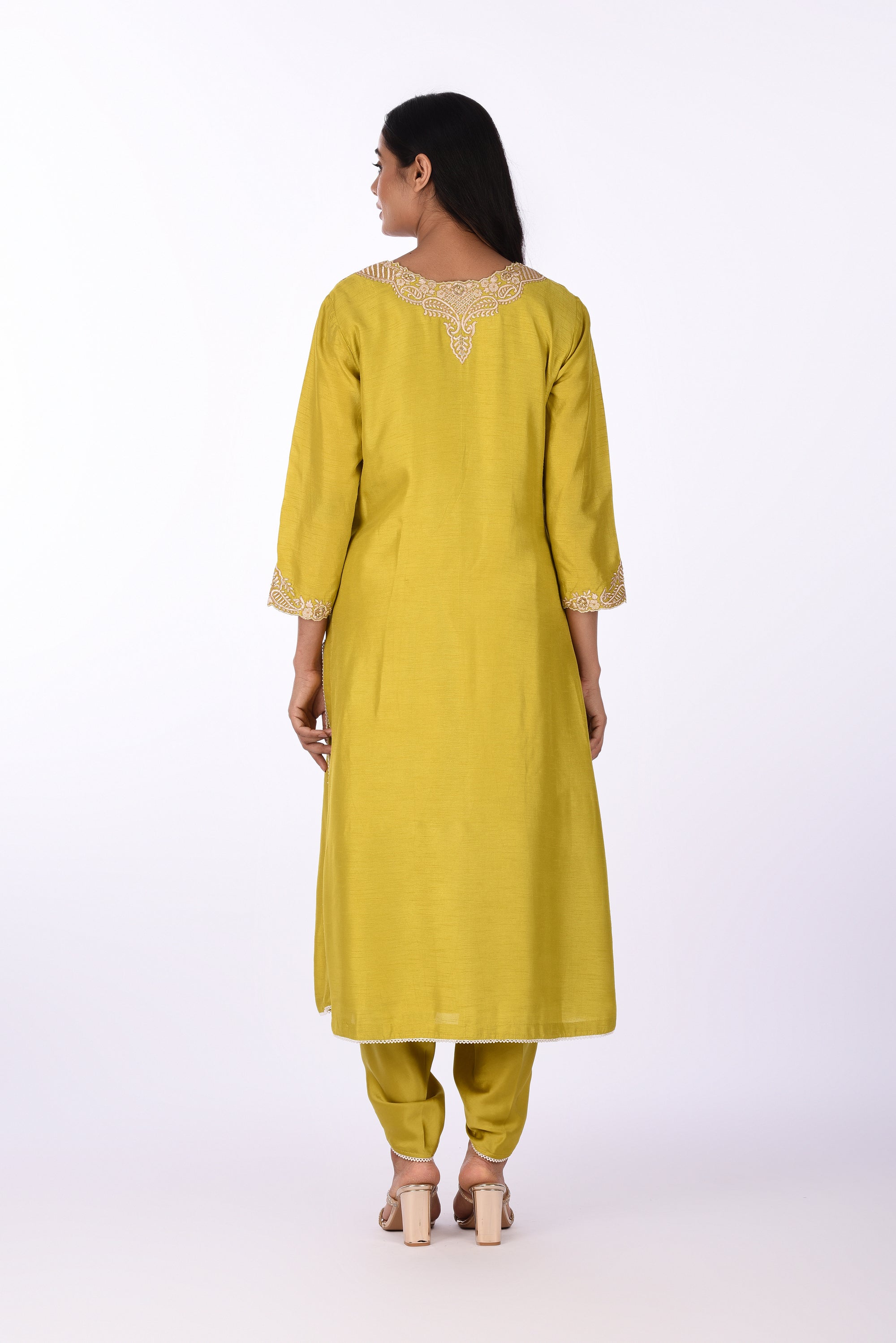 Lime Yellow Embroidered Kurta Set