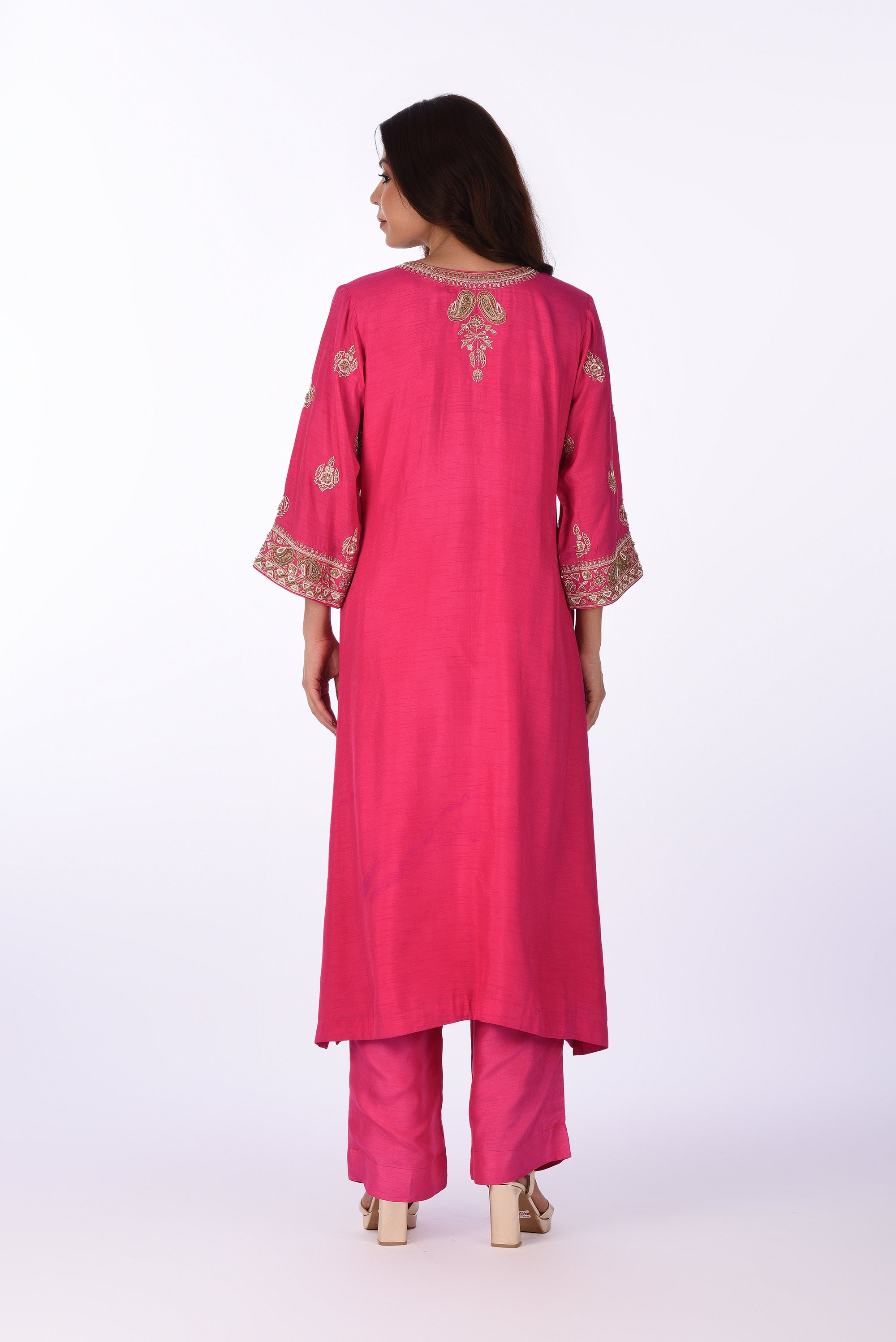 Fuchsia Pink Embroidered Kurta Set