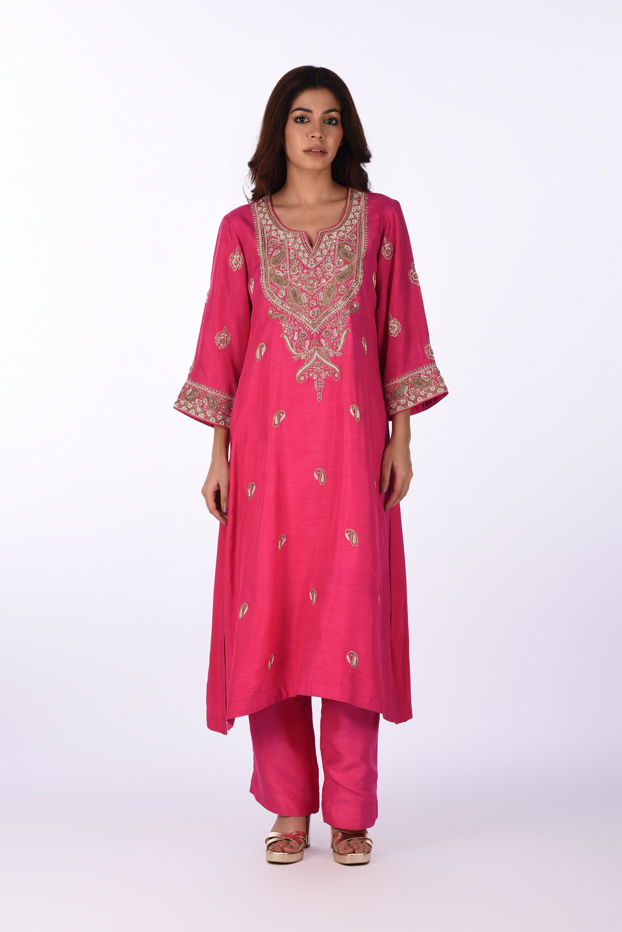 Fuchsia Pink Embroidered Kurta Set