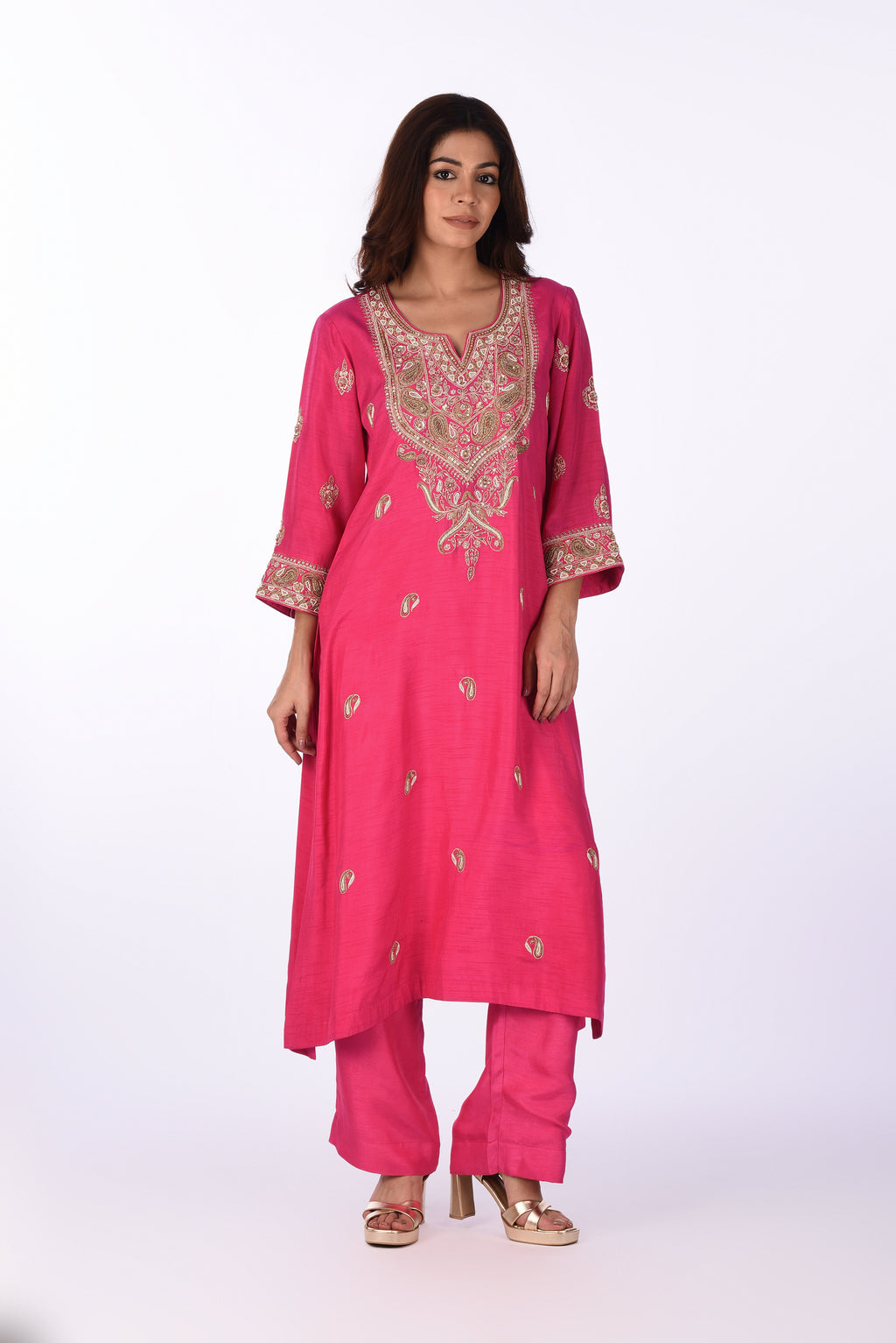 Fuchsia Pink Embroidered Kurta Set