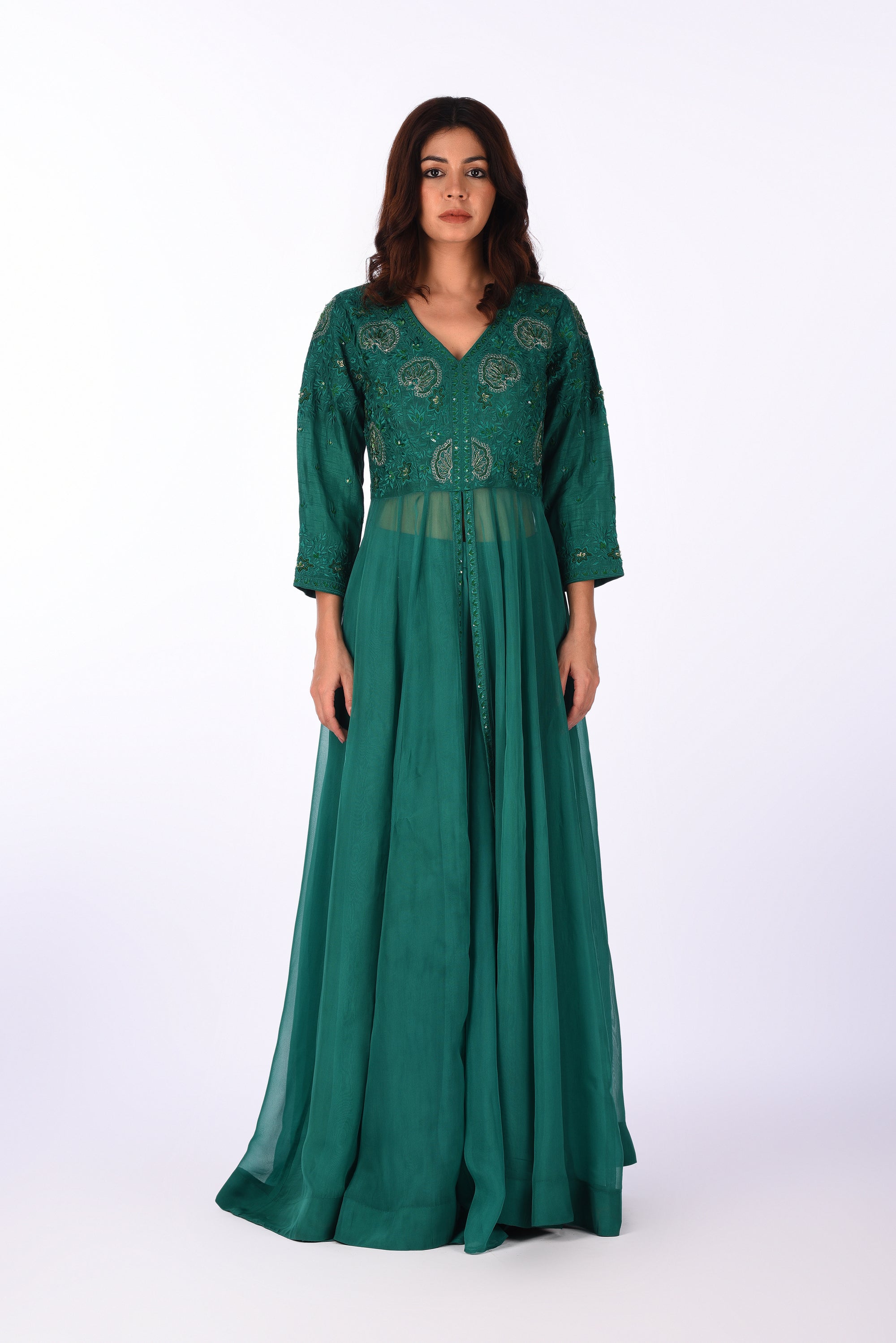 Emerald Green Embroidered Anarkali Set