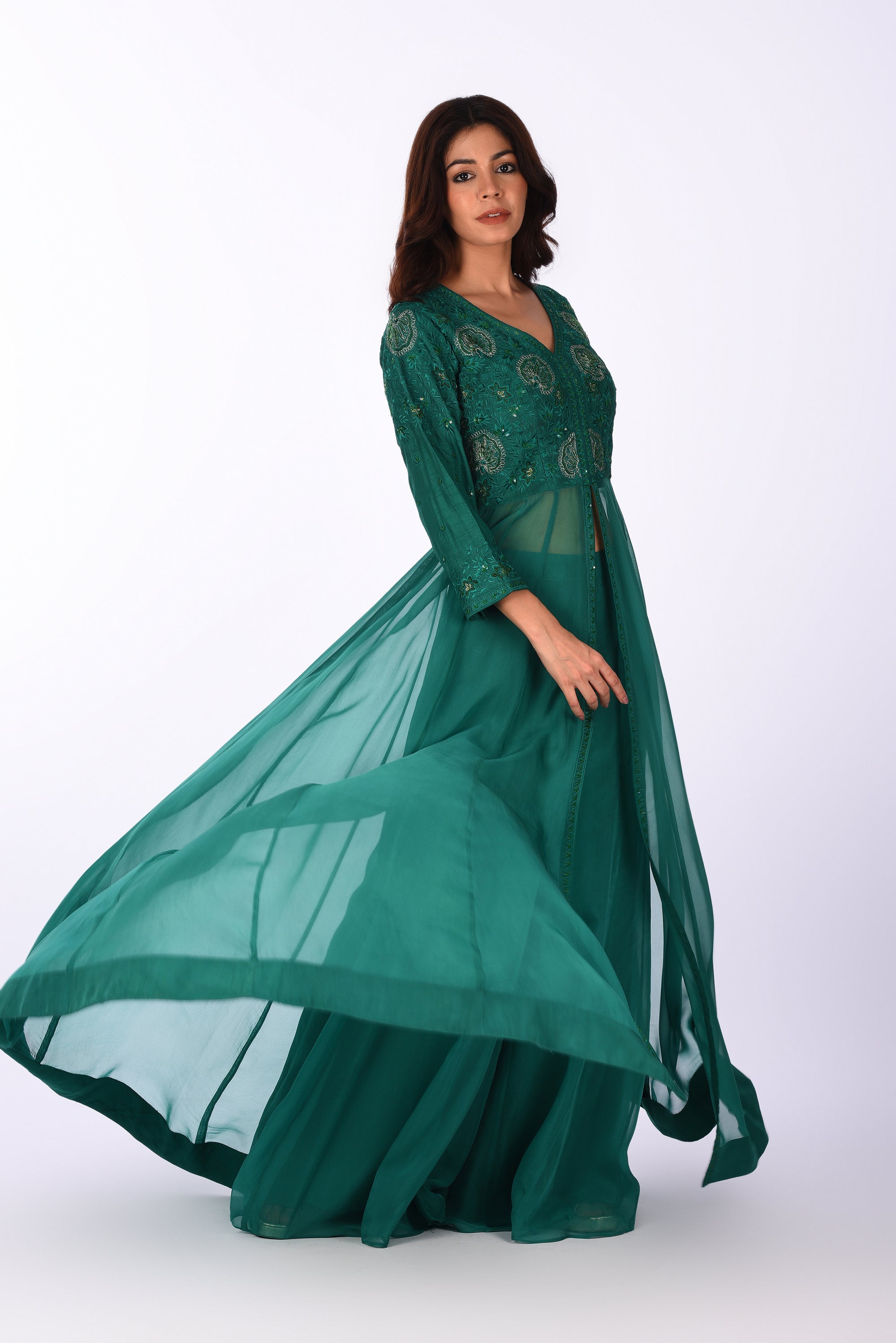 Emerald Green Embroidered Anarkali Set