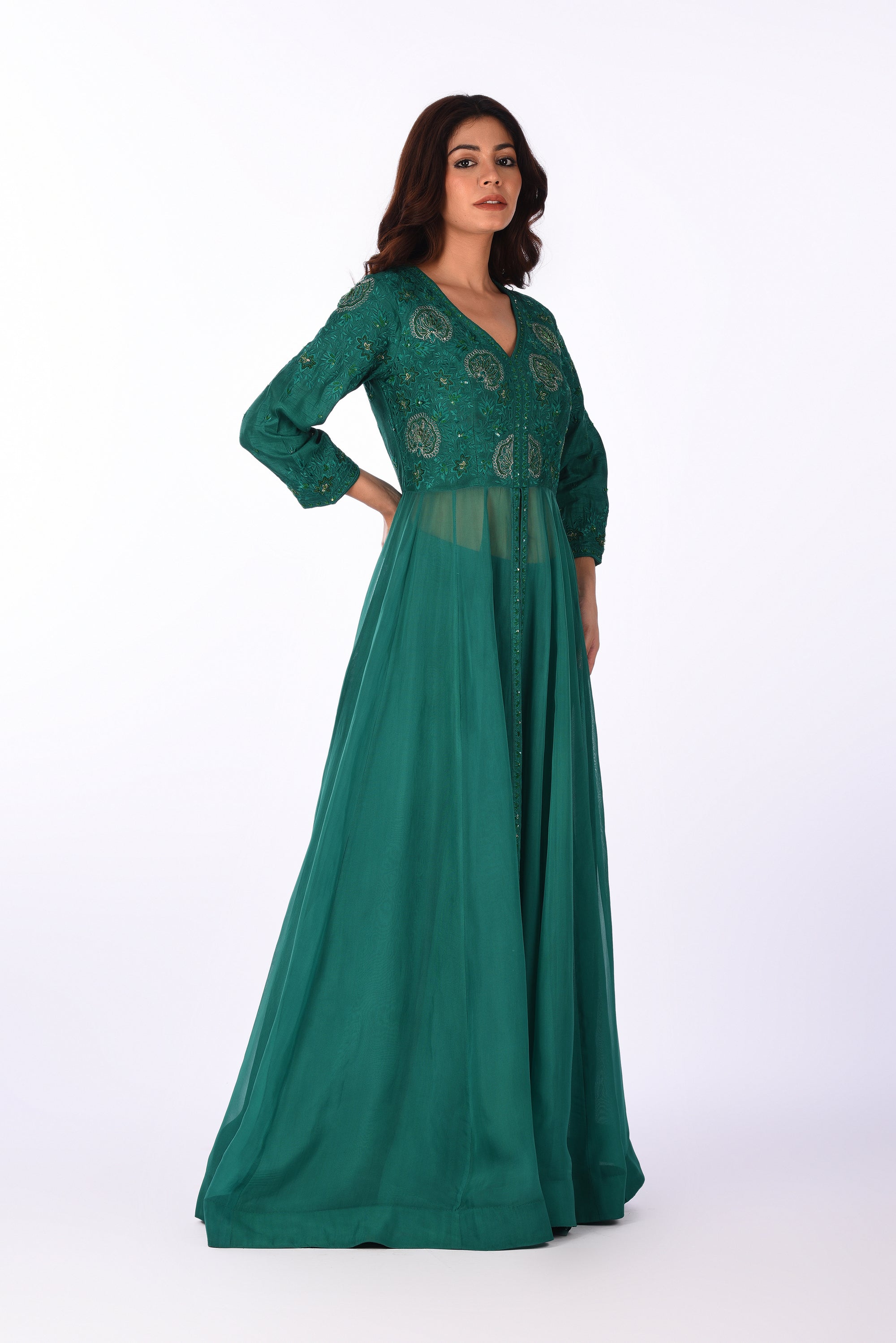 Emerald Green Embroidered Anarkali Set