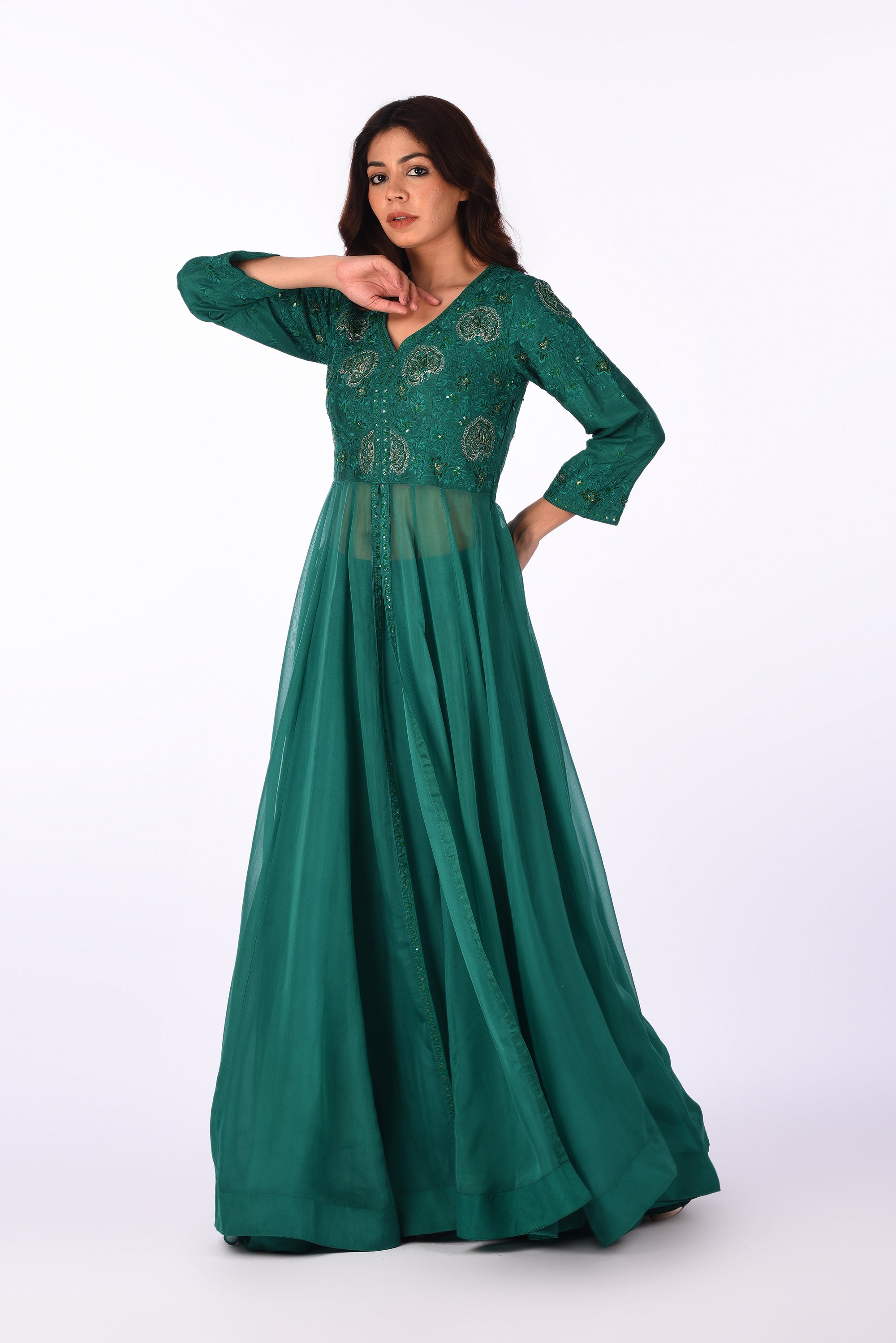 Emerald Green Embroidered Anarkali Set