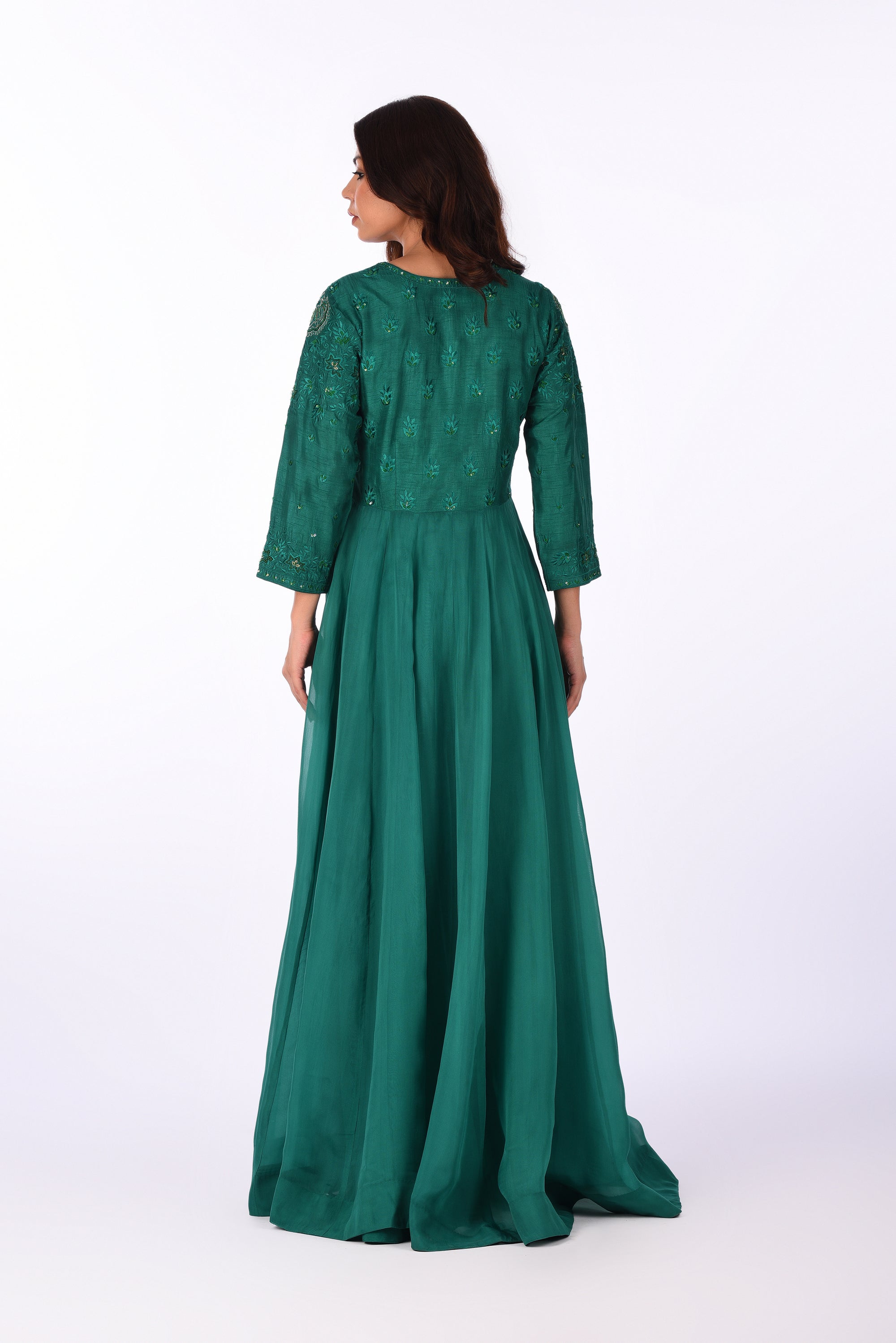 Emerald Green Embroidered Anarkali Set