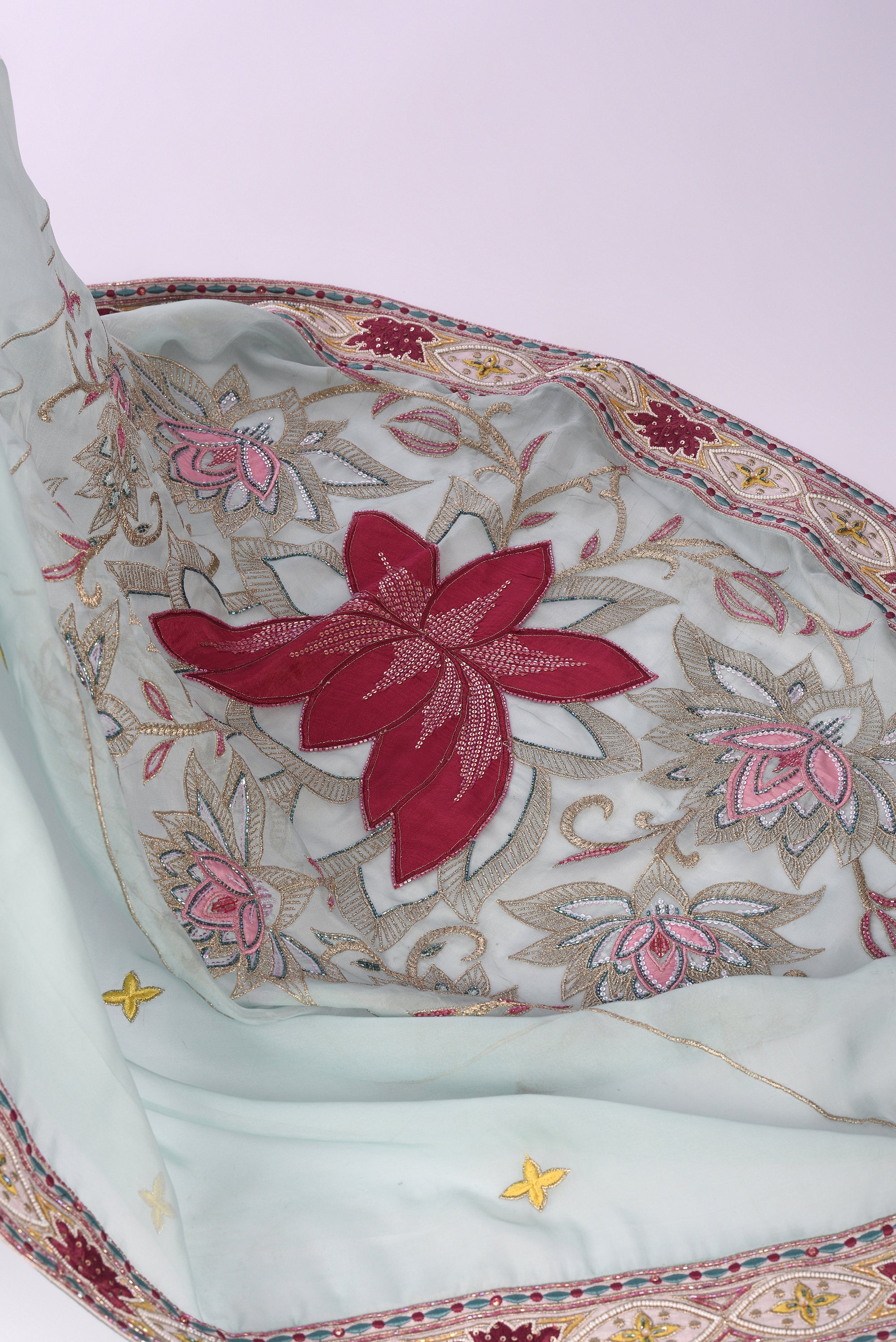 Sky Blue Embroidered Organza Saree
