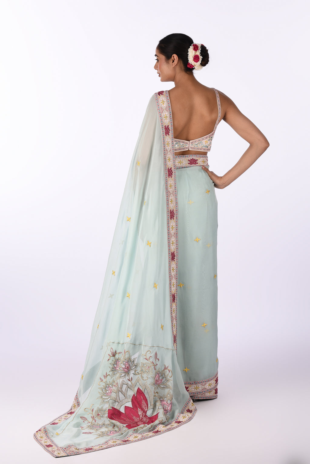 Sky Blue Embroidered Organza Saree
