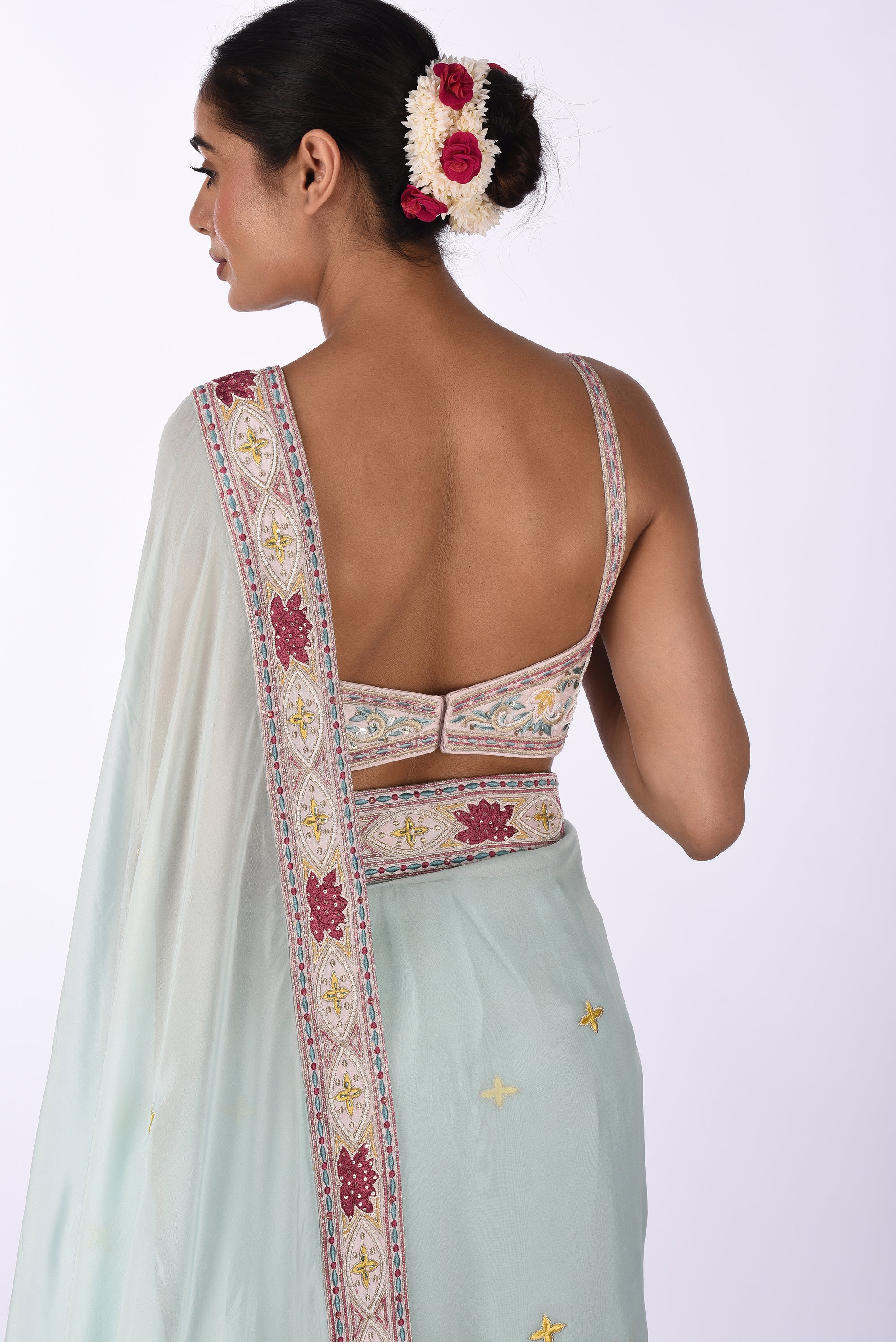 Sky Blue Embroidered Organza Saree